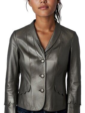 Danier Genuine Leather Blazer – Silver Taupe | Size P (0-2)